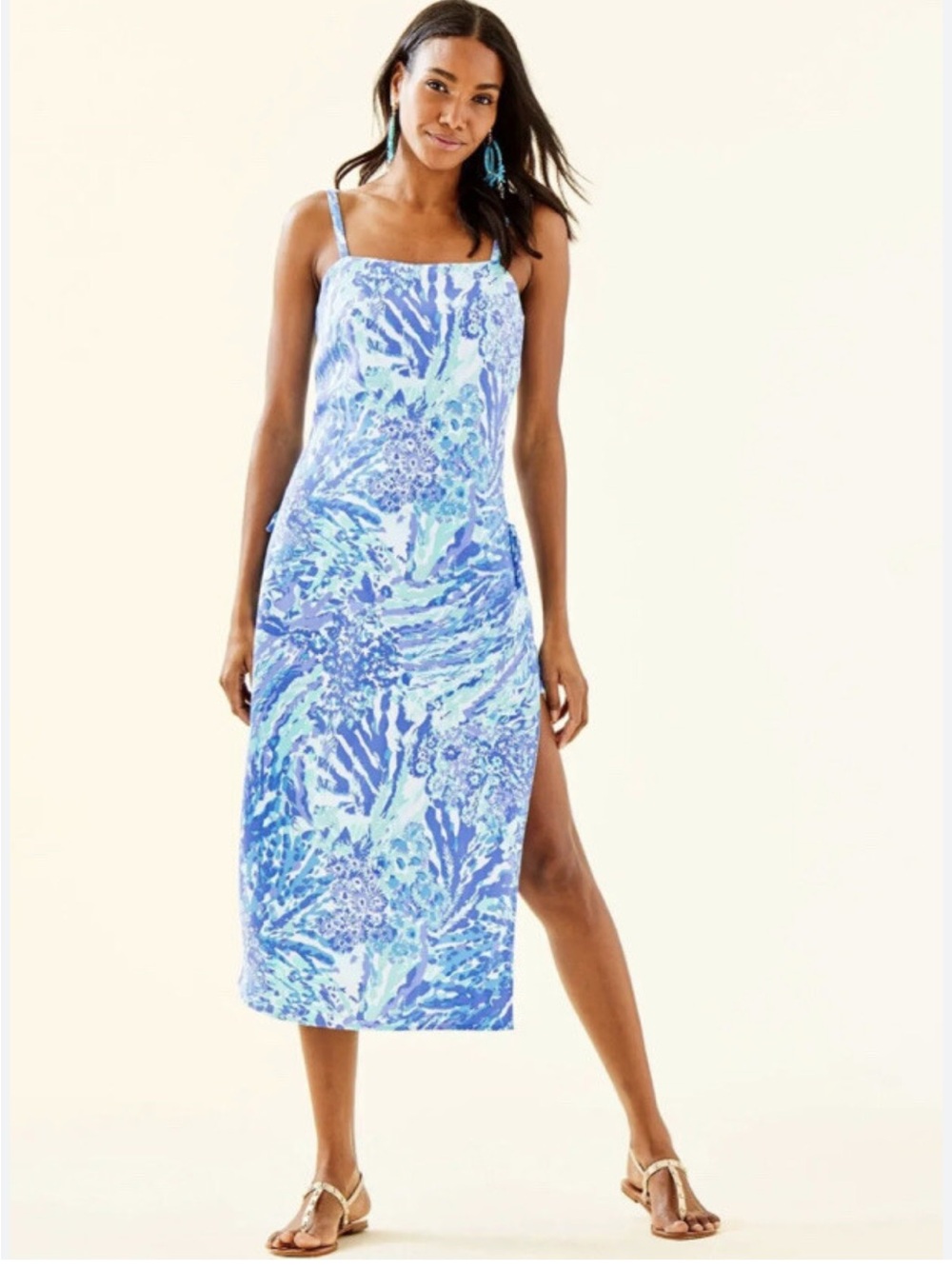 Lilly Pulitzer Laken Blue & Aqua Printed Romper Midi Dress